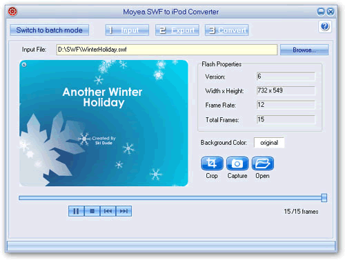 Screenshots of swf to iPod video converter importing swf file