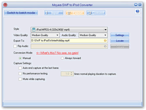Screenshots of swf to iPod video converter setting output iPod mp4 video