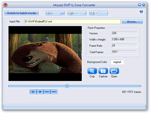 Screenshot of swf to zune video converter importing swf file