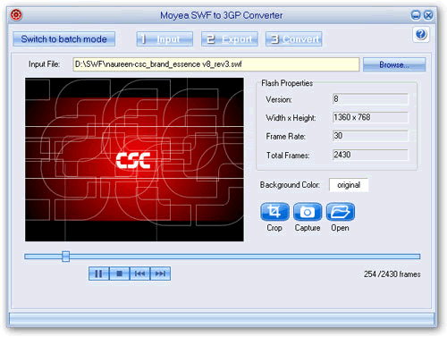 Screenshot of swf to 3gp video converter importing swf file