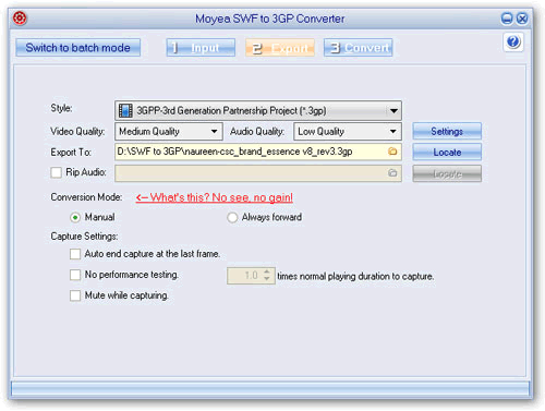 Screenshot of swf to 3gp video converter setting output 3gp video
