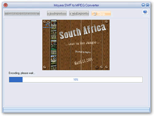 Screenshot of swf to mpeg converter converting mpeg video