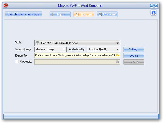 Batch mode export settings - swf to ipod converter